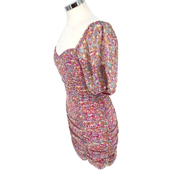 Lush Floral Multicolor Ruched Puff Sleeve Sweetheart Mini Dress Size Small - Picture 6 of 12